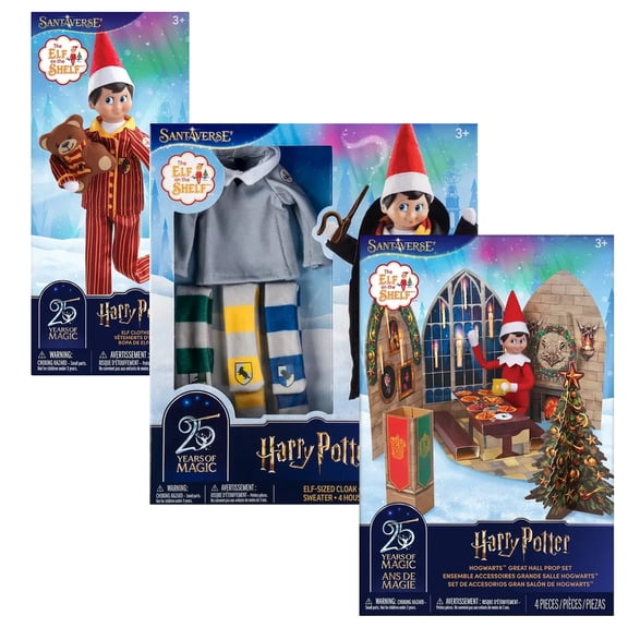 The Elf on the Shelf Harry Potter Complete Bundle, Gryffindor Pajamas, Hogwarts House Robes and Great Hall Props, 19 Pieces, Scout Elf Not Included