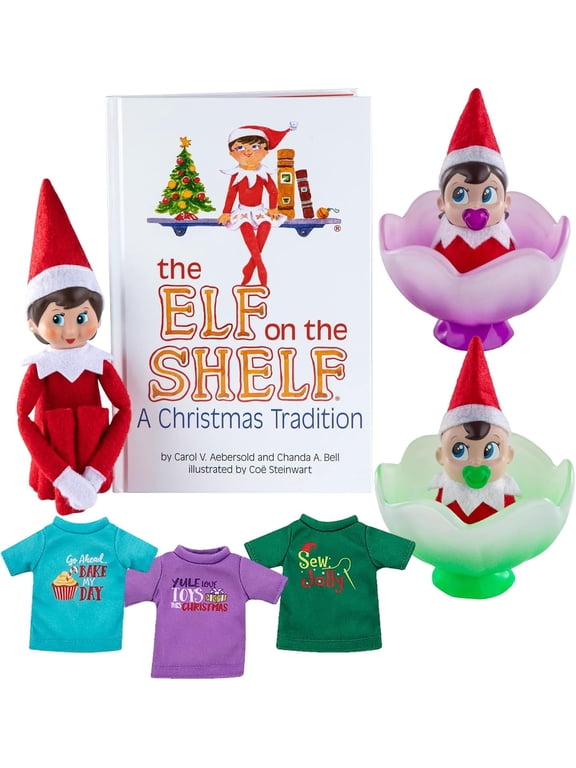 Holiday Magic Bundle: Light-Tone Girl Scout Elf, Frost Pips Boy & Girl, and 3 Elf T-Shirts