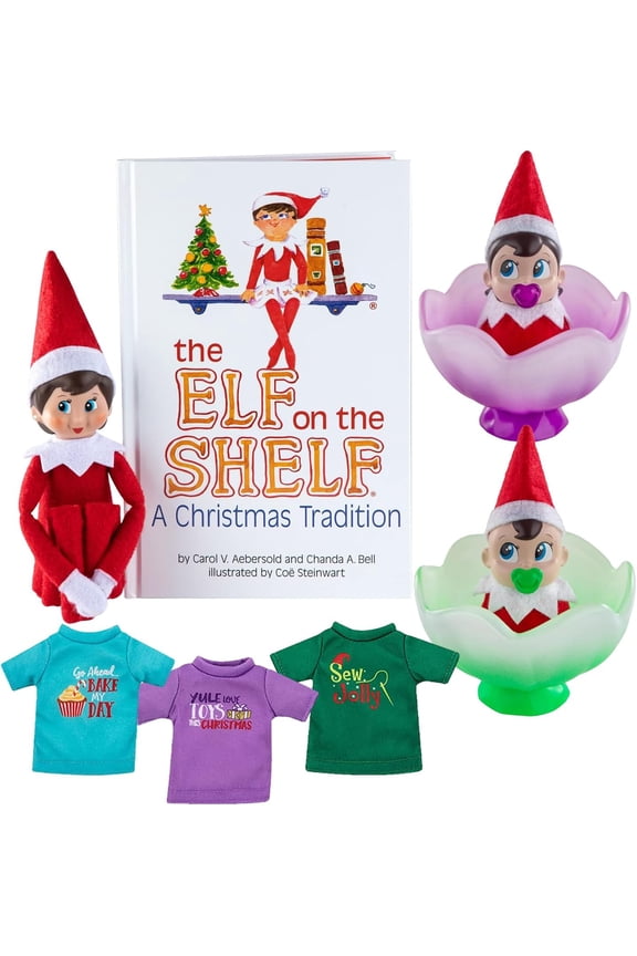Holiday Magic Bundle: Light-Tone Girl Scout Elf, Frost Pips Boy & Girl, and 3 Elf T-Shirts