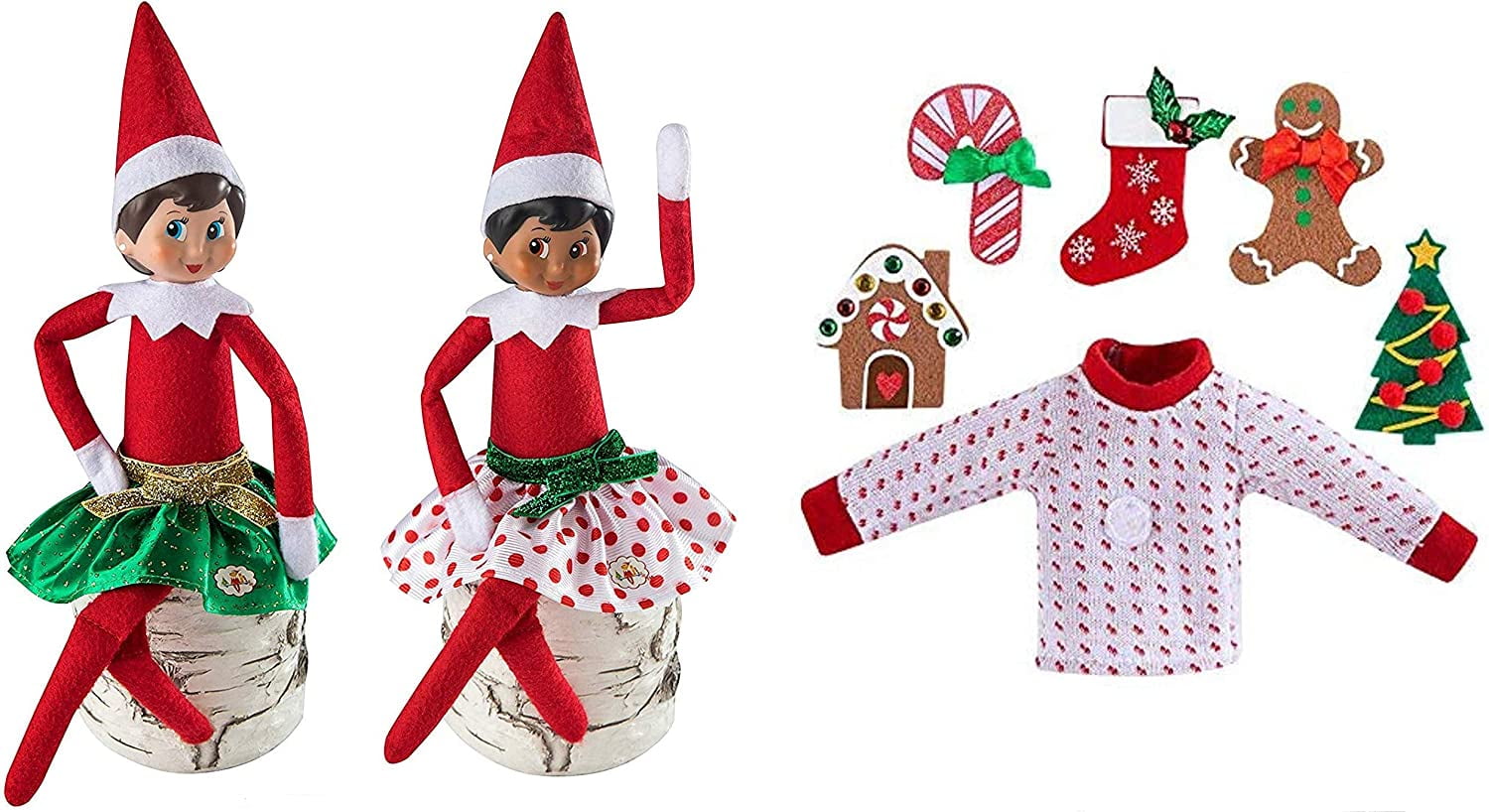 The Elf on the Shelf Outfit Pack - Party Skirt Pair and Switcheroo Sweater - 2 Festive Sweaters and 6-in-1 Sweater Set