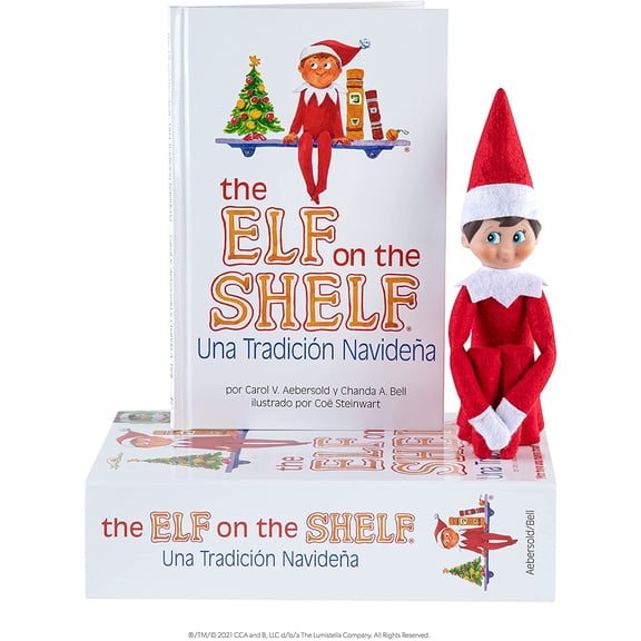 The Elf on the Shelf - Una Tradicin Navidea Spanish Language Book & Blue-Eyed Boy Scout Elf