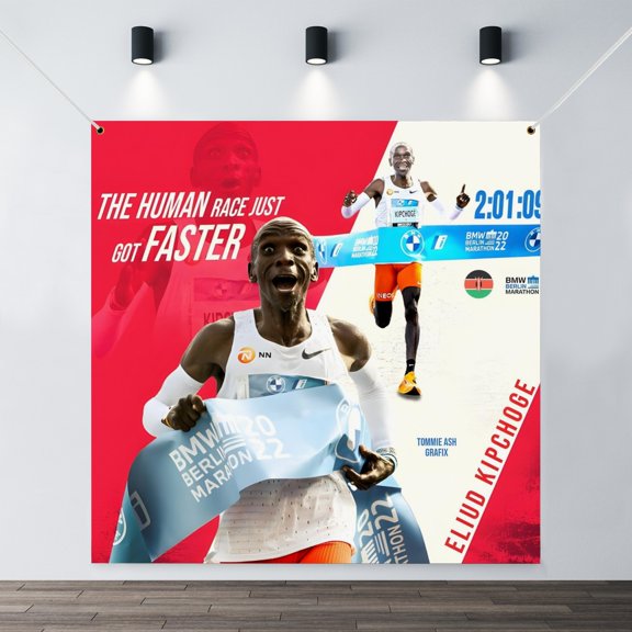 The Eliud Kipchoge holiday banner is perfect for adding festive cheer.35.43x35.43in90x90cm