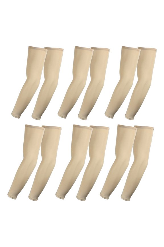 The Elixir Golf UV Protective Compression Arm Sleeves 6 Pairs Bundle Pack for Cycling, Golf, Tennis, Hiking, Outdoor Activities, Beige