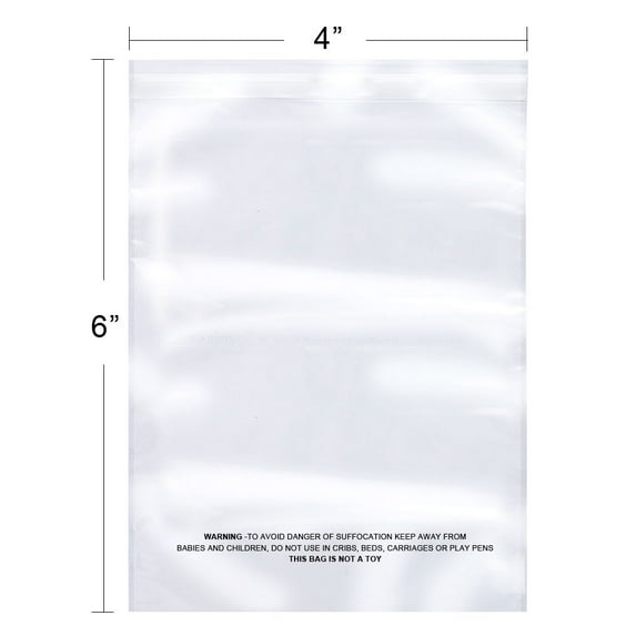The Elixir Packaging 100 Count 4 x 6 Suffocation Warning Clear Reclosable Poly Bag, Meets USDA FDA Standards , Various Size