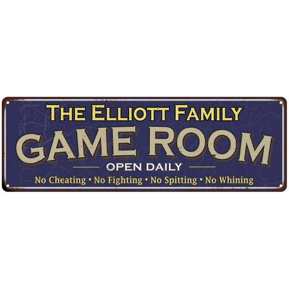 The Elliott Family Gift Blue Game Room Metal 6x18 Sign 206180037660