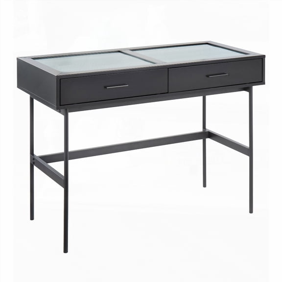 The Emery Console Table with Black Wood, Black Steel and Glass Top by LumiSource - Perfect for Entryways, Dining or Living Rooms