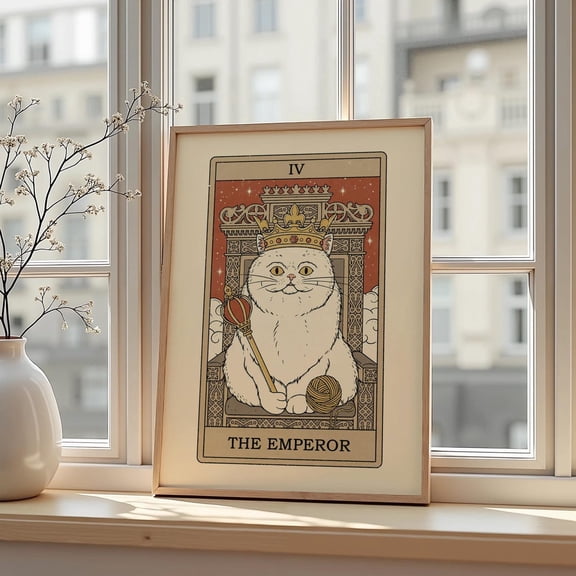 The Emperor Cat Tarot Poster Royal Cat Illustration Wall Mural Art For Power And Stability