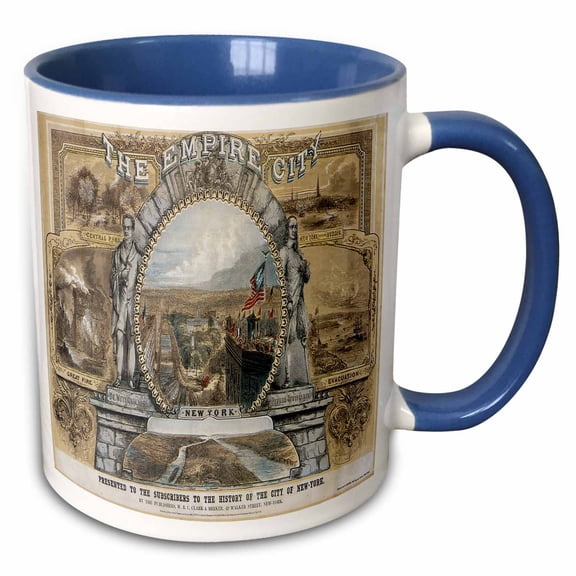 3drose, the Empire City History of New York Certificate Reproduction, 11oz Two-tone Blue Mug