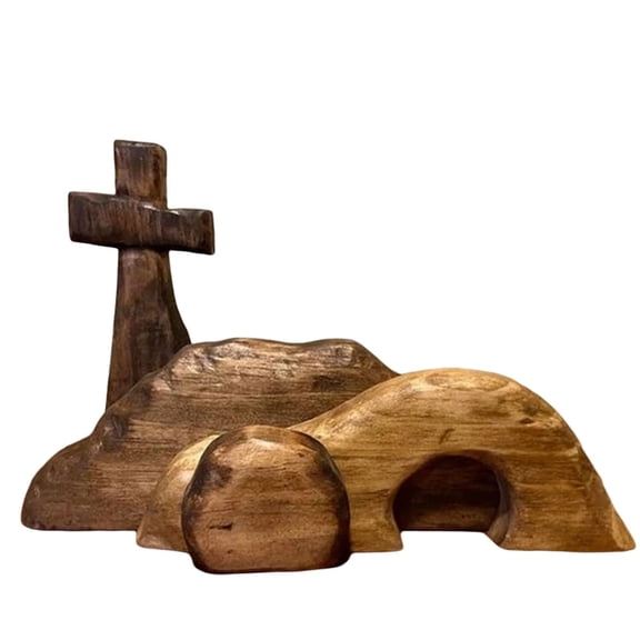 The Empty Tomb Easter Scene and Cross Decoration,Easter Tray Bundle Kit,Wooden Easter Jesus Sign Tiered Tray Decorations for The Home,Tabletop,Office