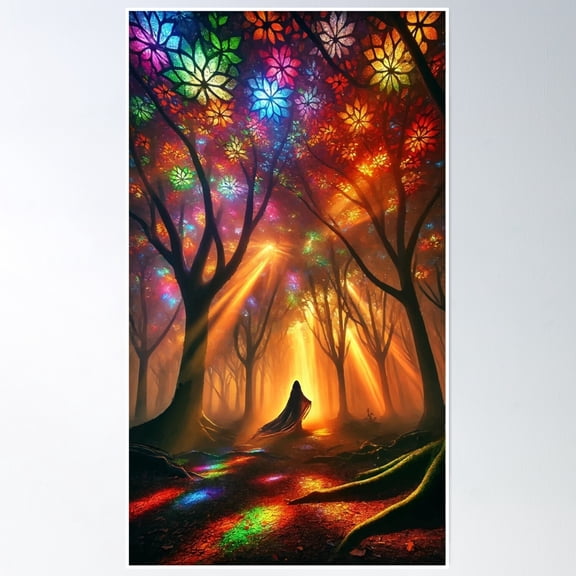 The Enchanted Canopy: A Forest Of Shimmering Stained Glass Poster Wall Art, Modern Wall Decor, 12x18 UNFRAMED