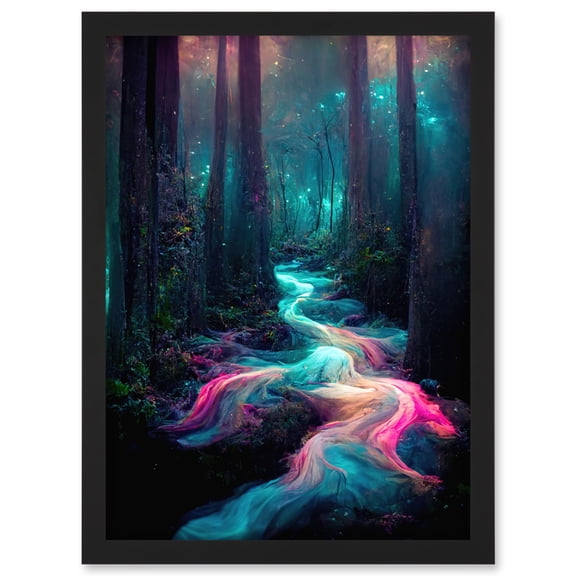 The Enchanted Forest Magical Fantasy River Artwork Framed Wall Art Print A4