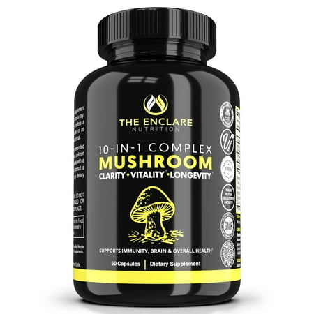 The Enclare Nutrition 10in-1 Nootropic Mushroom Complex Capsules, Memory Focus, Immune Support, 60ct