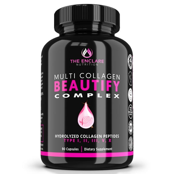 The Enclare Nutrition Multi Collagen Complex Hydrolyzed Collagen Peptides Capsule, 90ct with Box