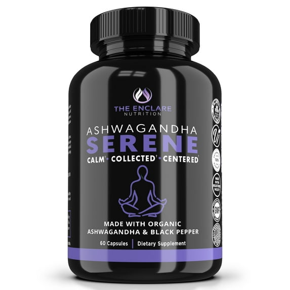The Enclare Nutrition Serene Ashwagandha Capsules 1300mg & Black Pepper, Stress Relief 60 Count