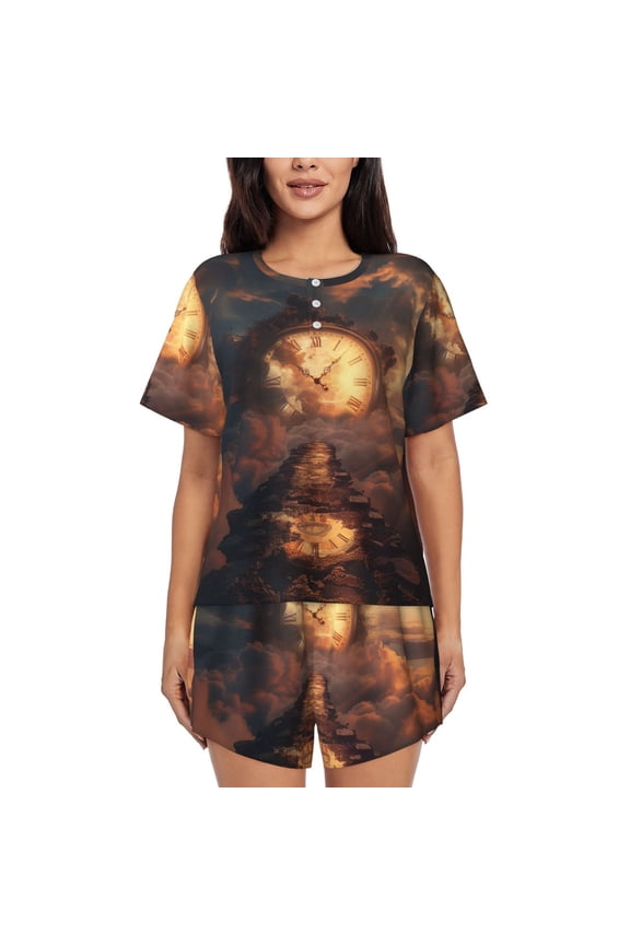 The End Of Time. (2) Womens Pajamas Short Set Soft Short Sleeve Sleepwear Button Down Pjs Set with Pockets S XXL Small