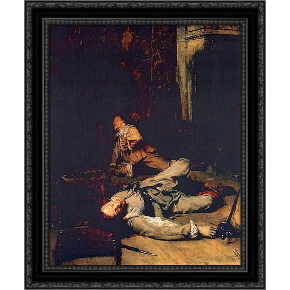The End of the Game of Cards 20x23 Black Ornate Wood Framed Canvas Art by Meissonier, Jean Louis Ernest