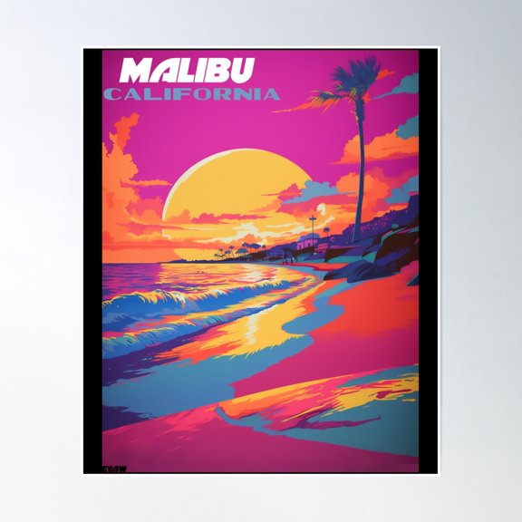 The Endless Summer Malibu Surf Digital Poster Wall Art, Modern Wall Decor, 16x24 UNFRAMED