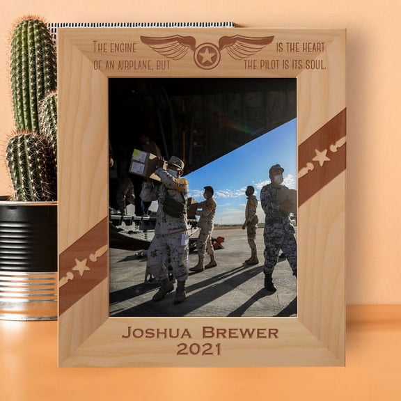 The Engine Is The Heart Of An Airplane But The Pilot Is Its Soul Personalized Wooden Frame 8" x 10" Brown (Vertical)