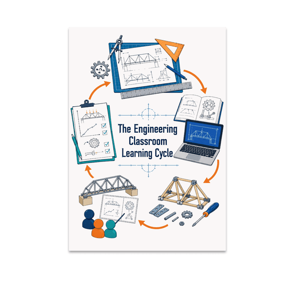 The Engineering Classroom Learning Cycle - STEM Teacher Decor, 13 x 19 in Glossy Unframed Wall Poster, Vertical
