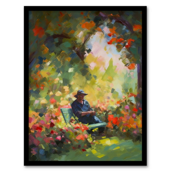 The English Country Garden Summer Relaxation Paining Flowers Trees Art Print Framed Poster Wall Decor 12x16 inch