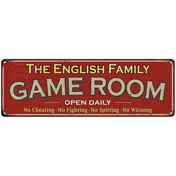 The English Family Red Game Room Metal 6x18 Sign 106180038770