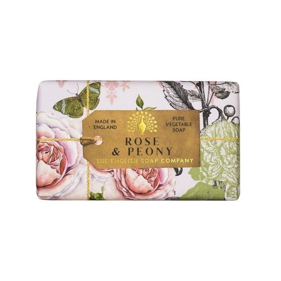 The English Soap Company Anniversary Wrapped Soap Bar, Luxury Floral Shea Butter Soap Bar, Rose and Peony Scent 190g