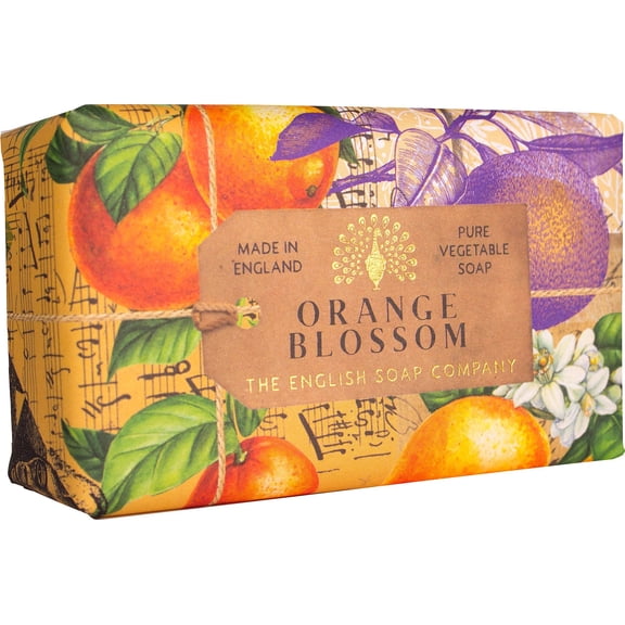 The English Soap Company Anniversary Wrapped Soap Bar, Luxury Orange Shea Butter Soap Bar, Orange Blossom Scent 190g