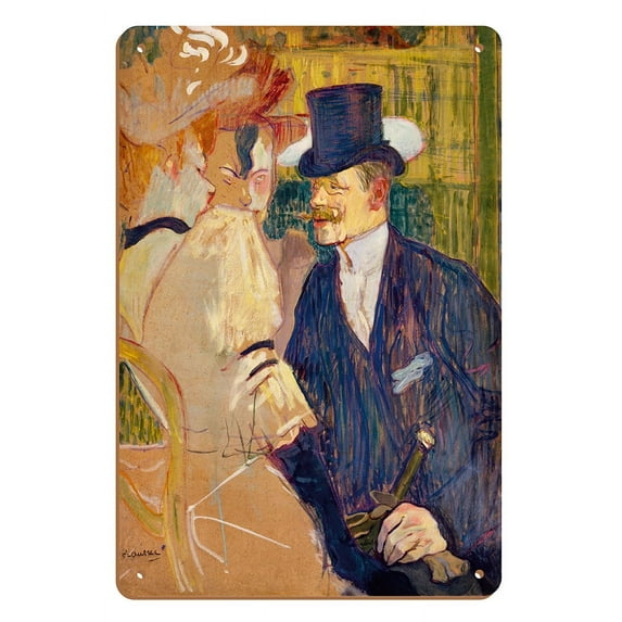 The Englishman (William Tom Warrener) at the Moulin Rouge - From an Original Color Painting by Henri de Toulouse-Lautrec c.1892 - 8 x 12 inch Vintage Wood Art Sign