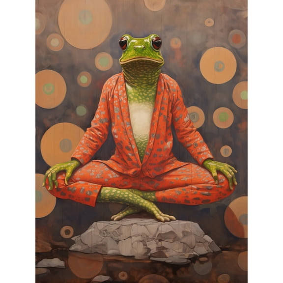 The Enlightened Frog Meditation Yogi Conceptual Artwork Green Coral Pink Yoga Mindfulness Extra Large XL Wall Art Poster Print