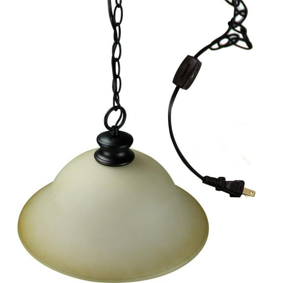 The Entertainer Plug-In Swag 16" Amber Glass Pendant Light with Bronze Chain