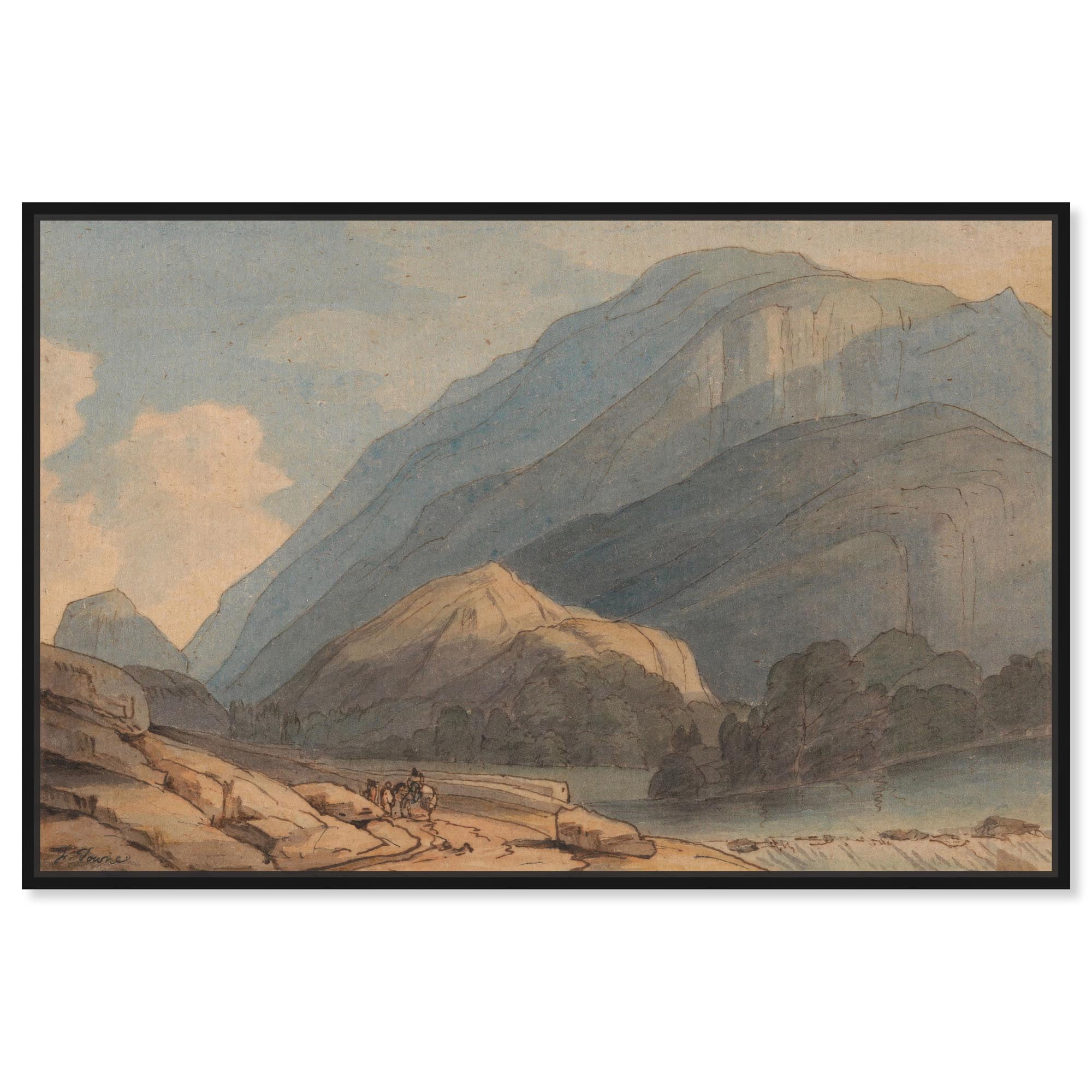 Vintage Landscape Canvas Art with Black Frame, 45" x 30"