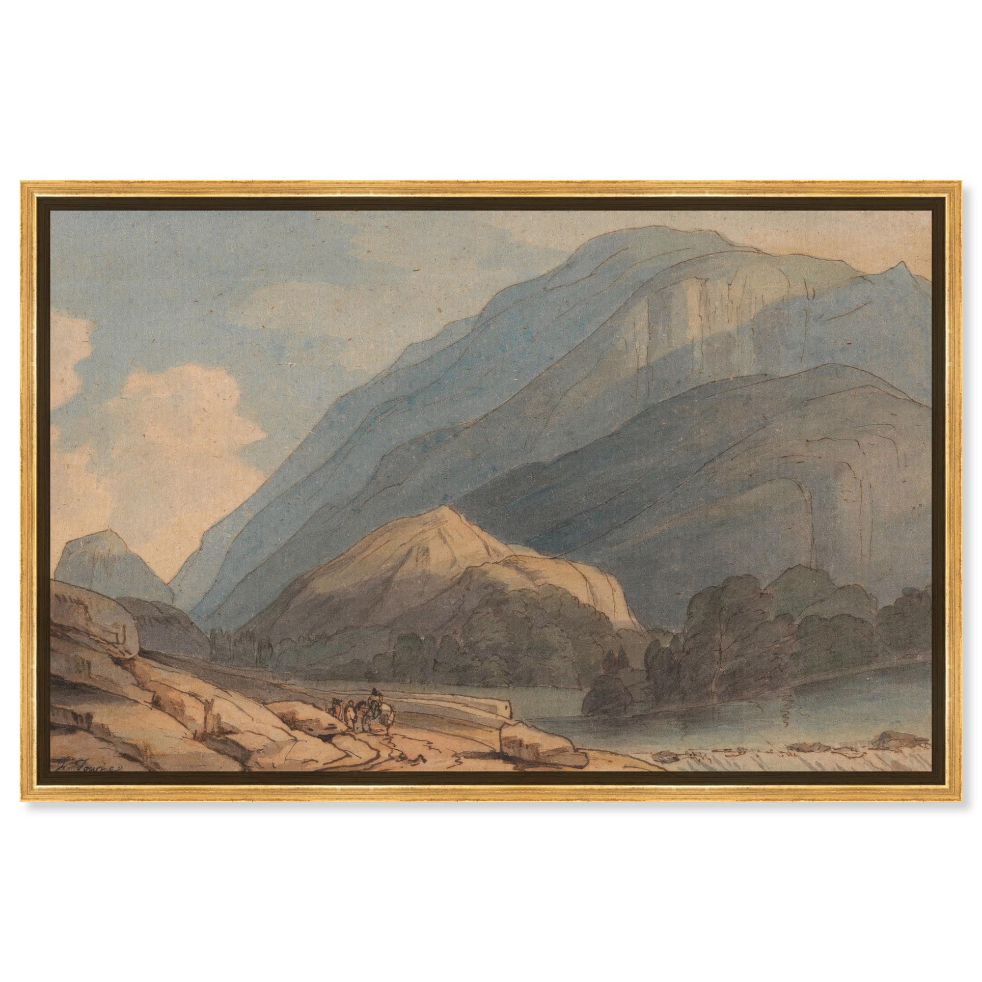 Vintage Landscape Canvas Art with Gold Frame, 15" x 10"