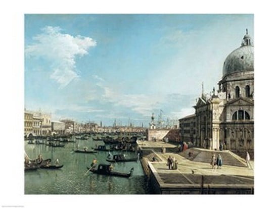 The Entrance to the Grand Canal and the church of Santa Maria della Salute Venice Canvas Art - Giovanni Antonio Canaletto (24 x 18)