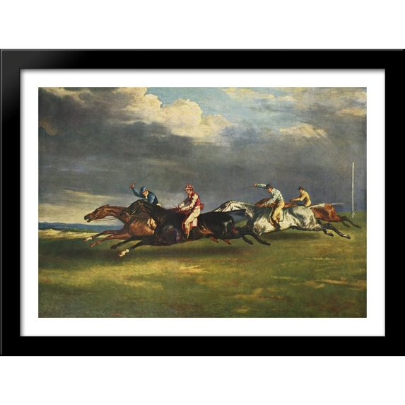 The Epsom Derby 38x28 Large Black Wood Framed Print Art by Theodore Gericault