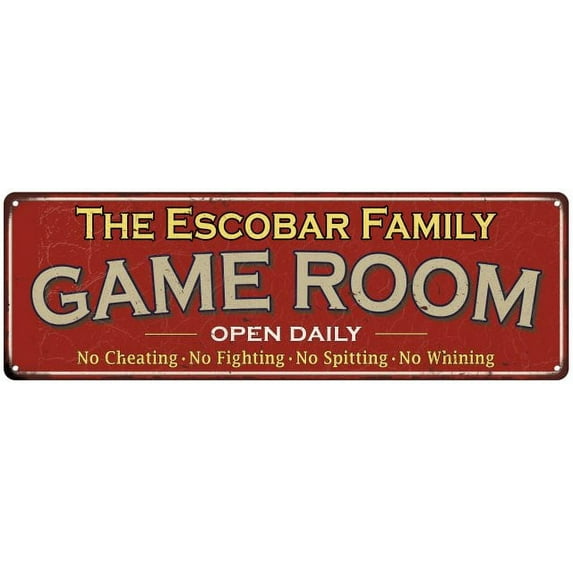 The Escobar Family Red Game Room Metal 8x24 Sign 108240038778