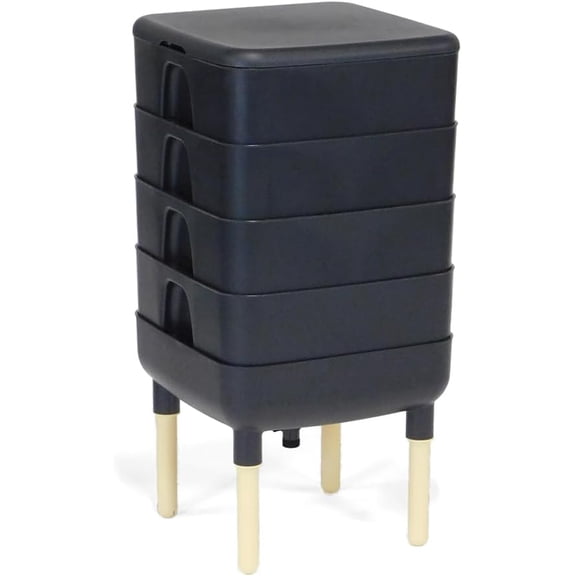 The Essential Living Composter, 4-Tray Worm Vermicomposter Bin, Black