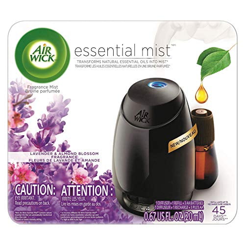 The Essential Mist Kit includes a Diffuser and 1 refill, with Lavender & Almond Blossom essential oils, air freshener.
