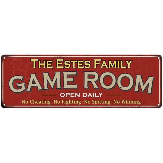 The Estes Family Red Game Room Metal 6x18 Sign 106180038344