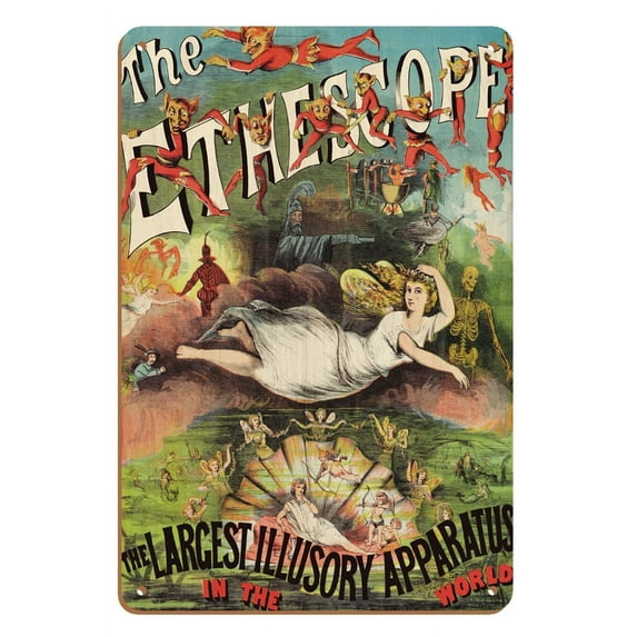 The Ethescope - The Largest Illusory Apparatus in the World - Vintage Magic Poster c.1870 - 8 x 12 inch Vintage Wood Art Sign