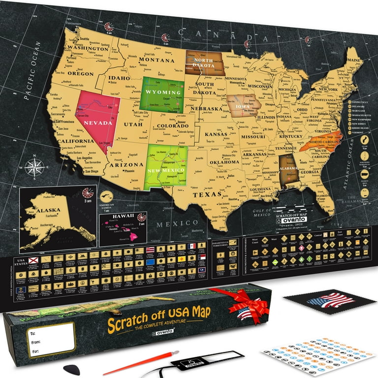 The Exclusive 17x24” Ovanto Scratch off Travel Map Designed from Scratch  for People Requiring More! The Only United States Map with Easy to Scratch  Foil & Tons of Extra Features 