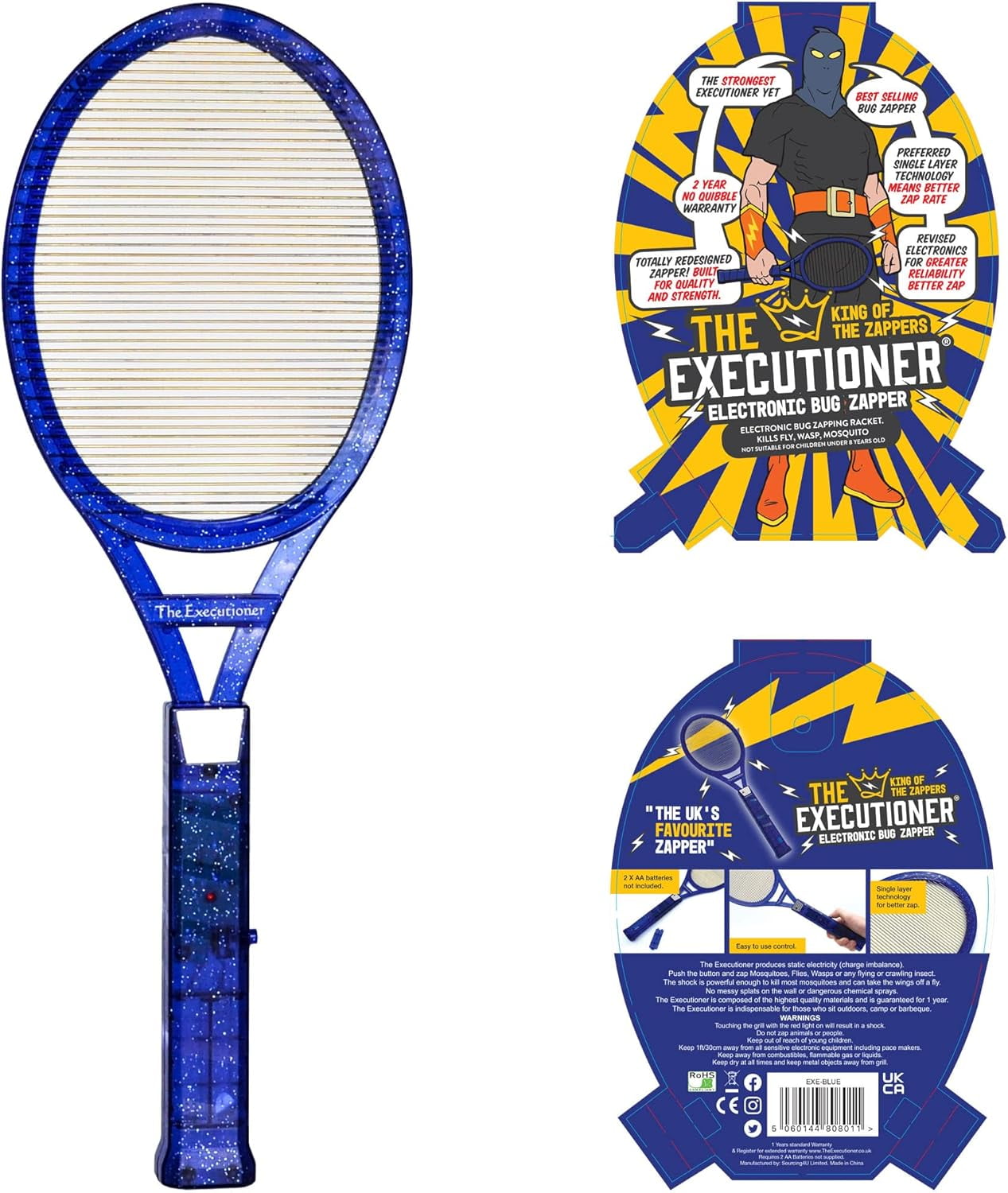 The Executioner Blue Fly Swatter Racket Mosquito Bug Zapper 50cm Long