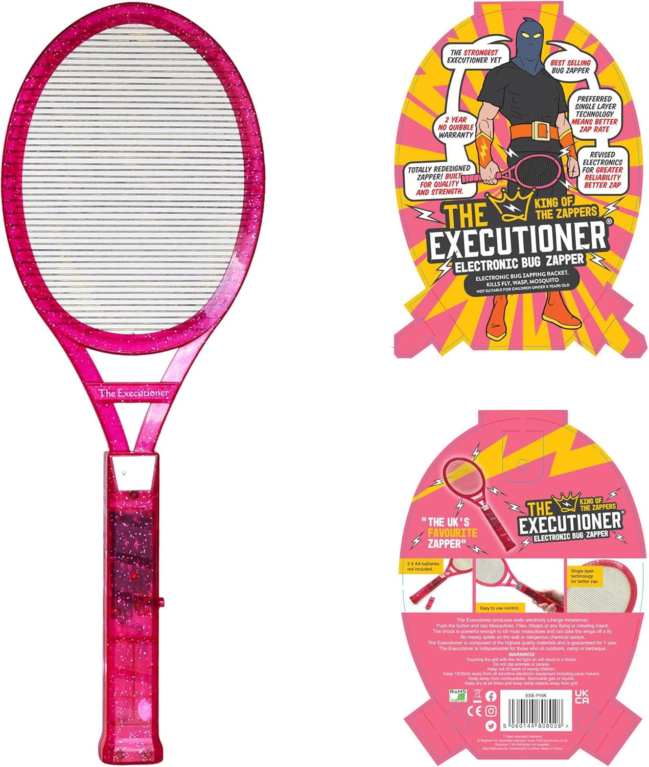 The Executioner Pink Fly Swatter Racket Mosquito Bug Zapper 50cm Long