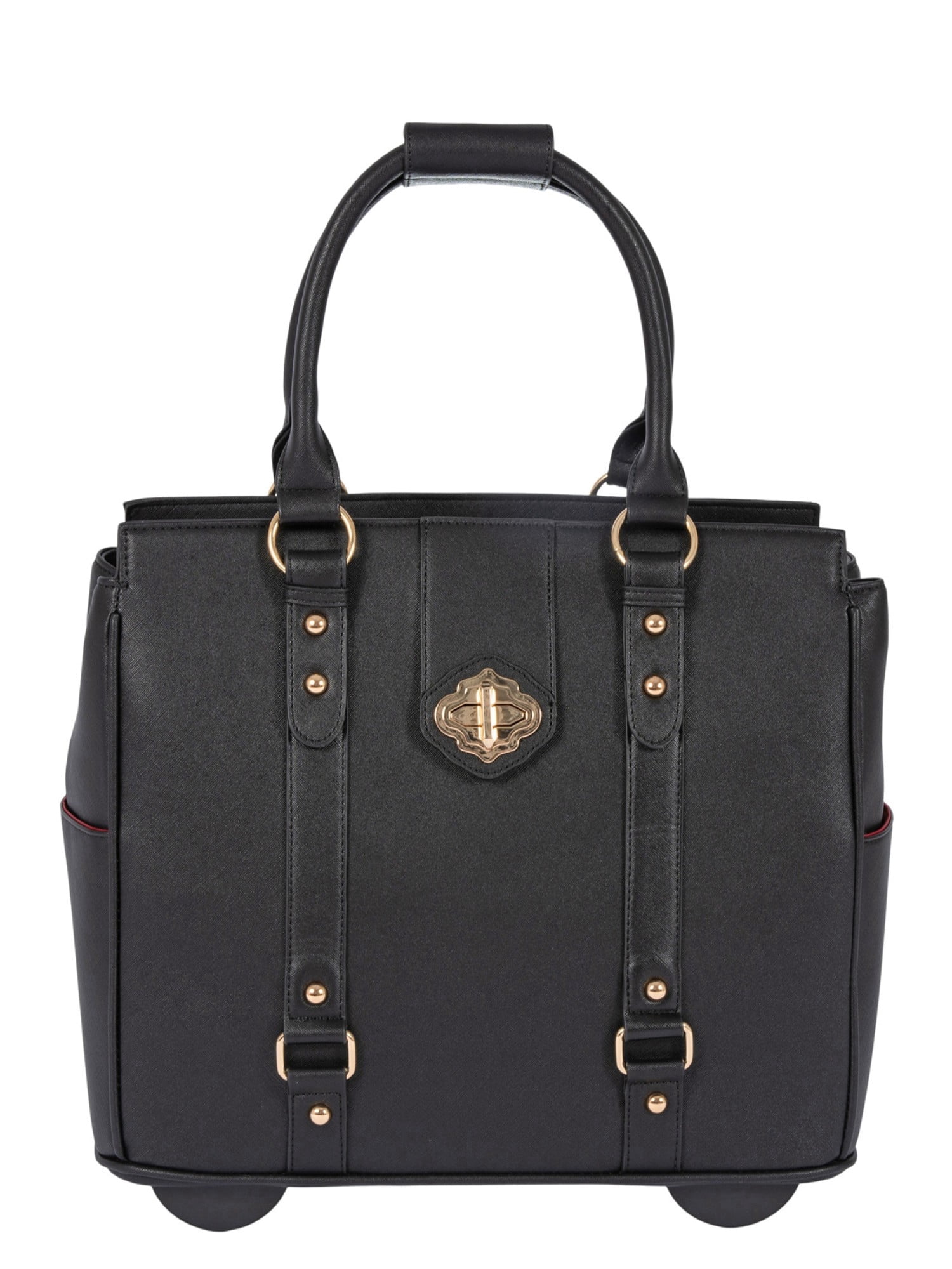 Rolling Laptop Bag for Women | Wheeled Briefcase Fits 17 Inch Laptop | Professional Work Tote for Business Travel | Executive Black Saffiano