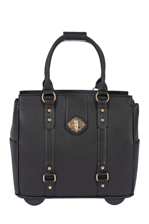Rolling Laptop Bag for Women | Wheeled Briefcase Fits 17 Inch Laptop | Professional Work Tote for Business Travel | Executive Black Saffiano