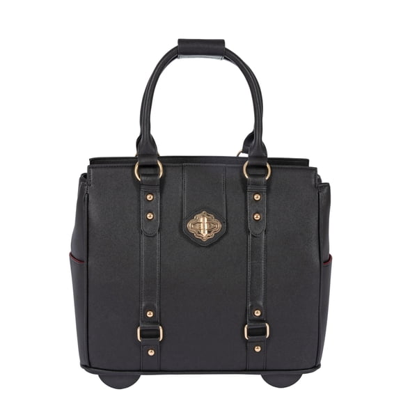 Rolling Laptop Bag for Women | Wheeled Briefcase Fits 17 Inch Laptop | Professional Work Tote for Business Travel | Executive Black Saffiano