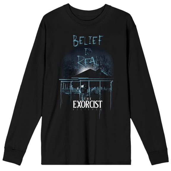 The Exorcist Believer Horror House Belief Is Real Crew Neck Long Sleeve Black Adult Tee-XXL