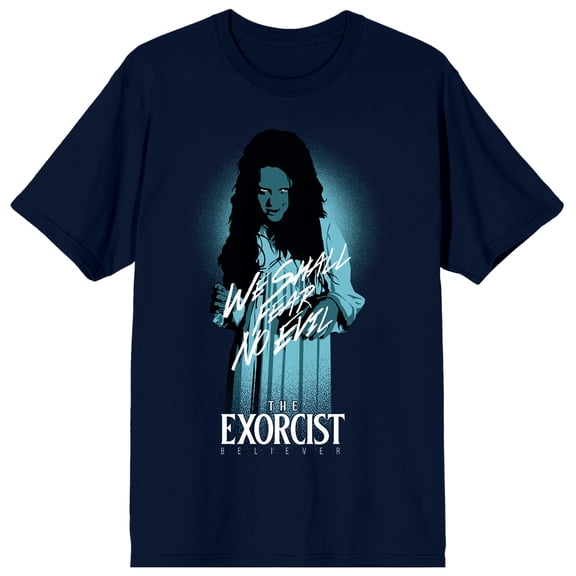 The Exorcist: Believer Regan MacNeil We Shall Fear No Evil Men's Navy Blue Short Sleeve Tee-Medium