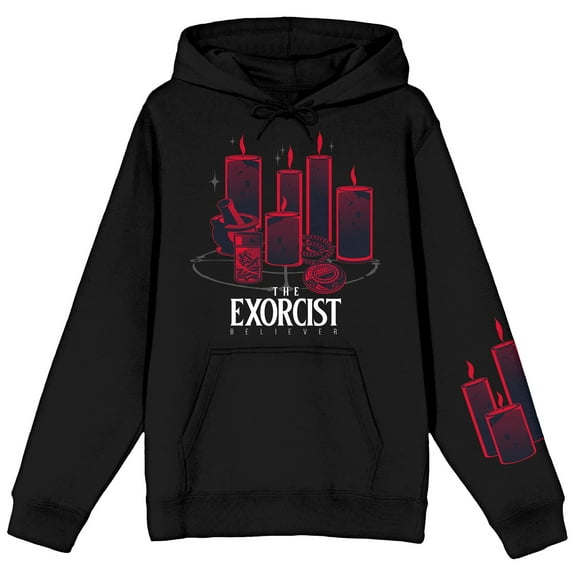 The Exorcist Candle Design Long Sleeve Black Adult Hooded Sweatshirt-Large