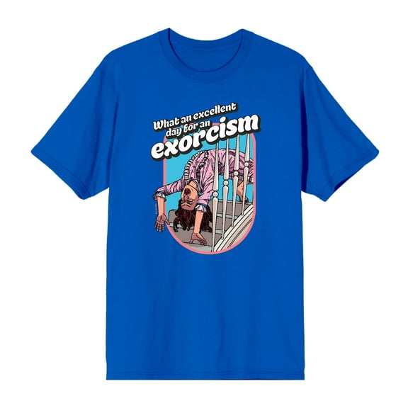 The Exorcist Excellent Day For An Exorcism Men's Blue Crew Neck Short Sleeve Tee-Small