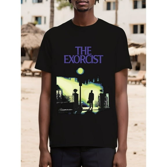 The Exorcist Horror Movie Cover Art Men's Black Graphic Tee Shirt